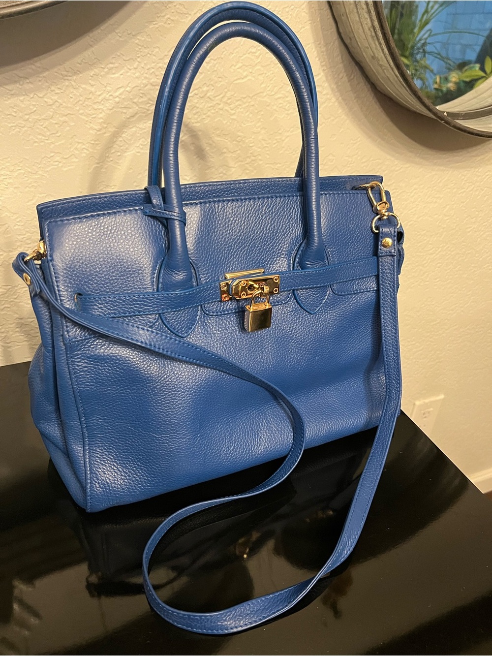 Zenith Royal Blue Leather Satchel with Gold Lock